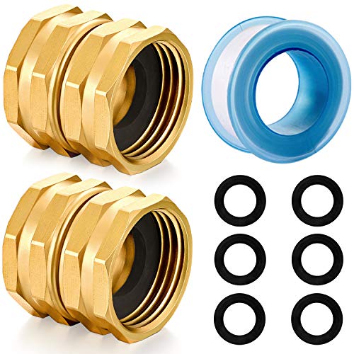 YELUN Solid Brass Garden Hose Fittings Connectors Adapter Heavy Duty Brass Repair Female to Female Double Female Faucet Leader Coupler ​Dual Water Hose Connector(34 GHT) 2 Pcs