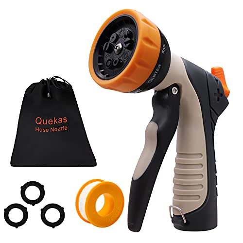 Quekas Hose Nozzle Sprayer Spray Nozzle with 9 Patterns Garden Hose Nozzle for Watering Plant Washing Pet  Cars Heavy Duty Garden Sprayer with Front Trigger Locks for Constant Spray Orange