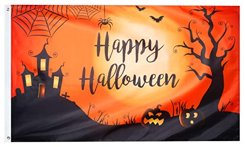 XIFAN Happy Halloween House Flag 3x5 Ft Pumpkin Jack O Lantern Bat Spider Banner Halloween Party Supplies Indoor Outdoor Decoration