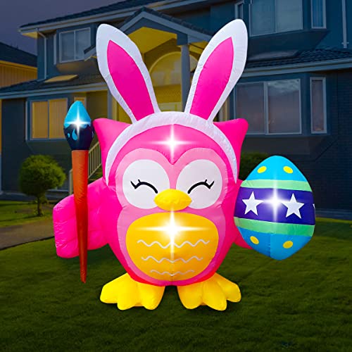 BLOWOUT FUN 5ft Inflatable Easter Cute Owl Painting Egg Decoration LED Blow Up Lighted Decor Indoor Outdoor Holiday Art Decor Clearance