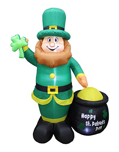 BZB Goods 6 Foot Tall Saint Patricks Day Inflatable Leprechaun Holding Shamrock with Pot of Gold PreLit LED Lights Cute Lucky Outdoor Indoor Holiday Blow up Lighted Yard Decoration