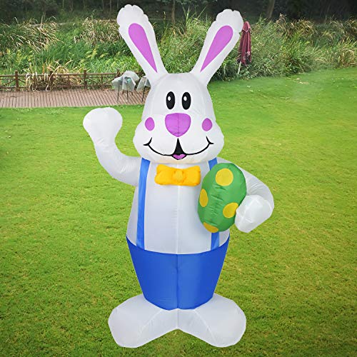 DearSun 6FT Easter Bunny Inflatable Yard Decorations Giant Bunny with Easter Egg (Blue)