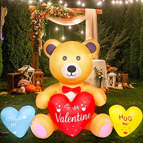 Fovths 46 Feet Valentines Day Inflatable Bear Holding Heart Candy Color Hearts LED Blow Up Lighted Decoration Valentines Gift for Couples for Indoor Outdoor Yard Decoration