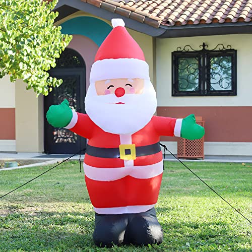 GOOSH 5 FT Christmas Inflatable Outdoor Smiley Santa Claus Blow Up Yard Decoration Clearance with LED Lights Builtin for HolidayPartyXmasYardGarden