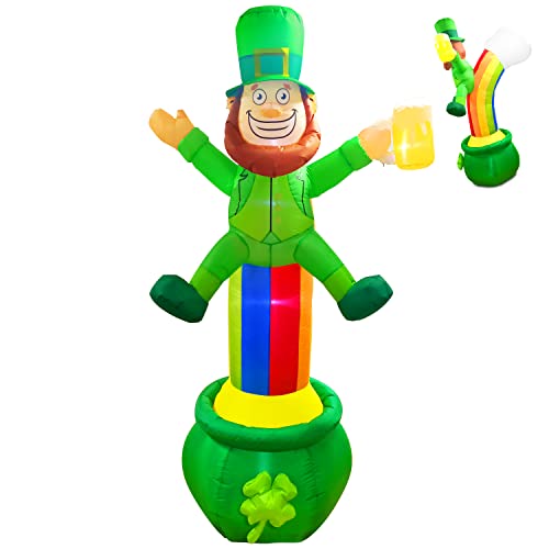Joiedomi 7 FT St Patrick Leprechaun on Rainbow Pot of Gold Inflatable Yard Decorations with LED Light Buildin for Indoor and Outdoor Theme Party Decoration Yard Garden Lawn Ornaments