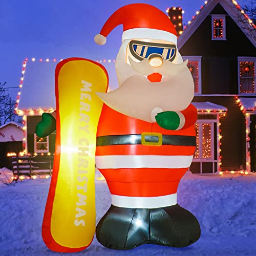 Rocinha 7FT Christmas Inflatable Santa Claus with Merry Christmas Ski Lighted Christmas Santa Blow Up Indoor Outdoor Xmas Decoration Inflatable Christmas Yard Lawn Garden Party Holiday Decoration
