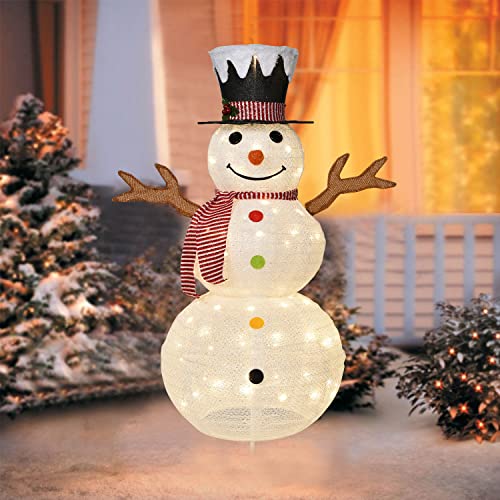 DearHouse 4Ft Collapsible Lighted Christmas Snowman with Removable HandsScarfPreLit LED Light Up Snowman with Top Hatfor Holiday Xmas Decorations