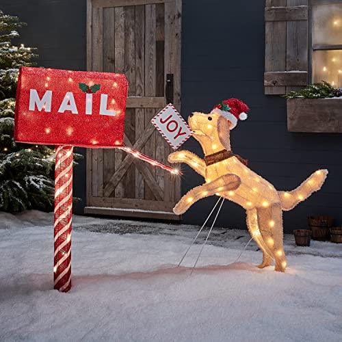 Lights4fun Inc 35ft Lighted Dog and Mailbox PreLit LED Christmas Holiday Decoration