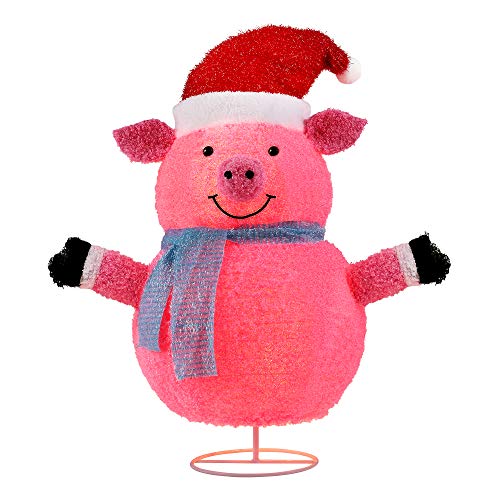 LordofXMAS 30Inch Collapsible Pig Sheep Cashmere Lighted Holiday Display Christmas Seasonal Decor Indoor Outdoor Yard Decoration