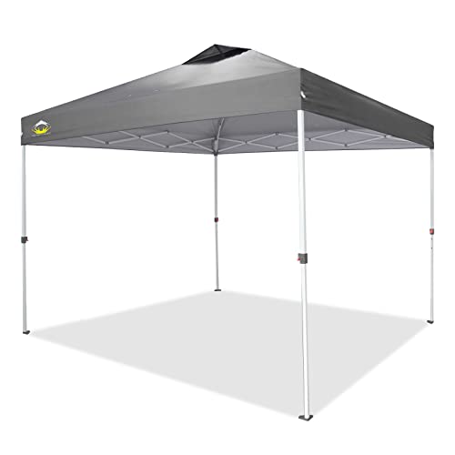 CROWN SHADES 10x10 Pop up Canopy Outside Canopy Patented One Push Tent Canopy with Wheeled Carry Bag Bonus 8 Stakes and 4 Ropes Grey