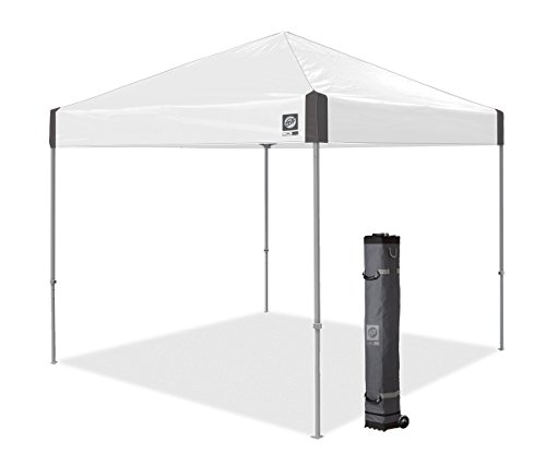 EZ UP Ambassador Instant Shelter Canopy 10 x 10 Roller Bag and 4 Piece Spike Set White Slate