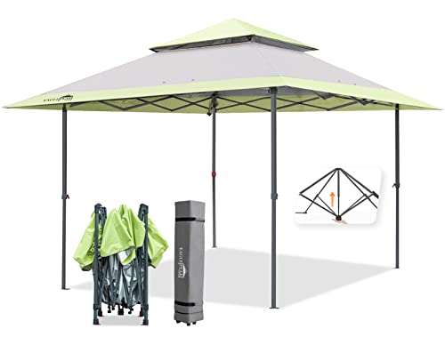 EAGLE PEAK 13 x 13 Straight Leg Pop Up Canopy Tent Instant Outdoor Canopy Easy Setup Folding Shelter w Auto Extending Eaves 169 Square Feet of Shade (GrayGreen)