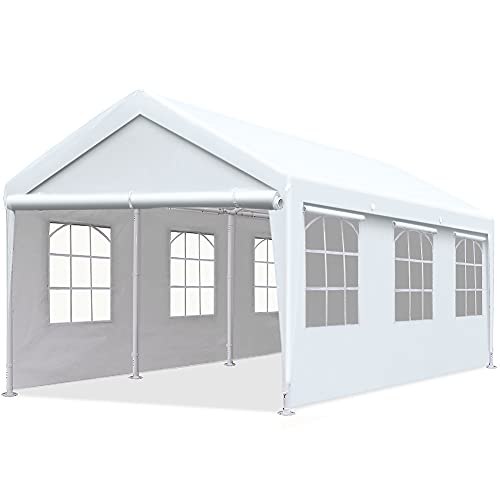 Quictent 10x20 Heavy Duty Carport Gazebo Canopy Garage Car Shelter White (with Windows)