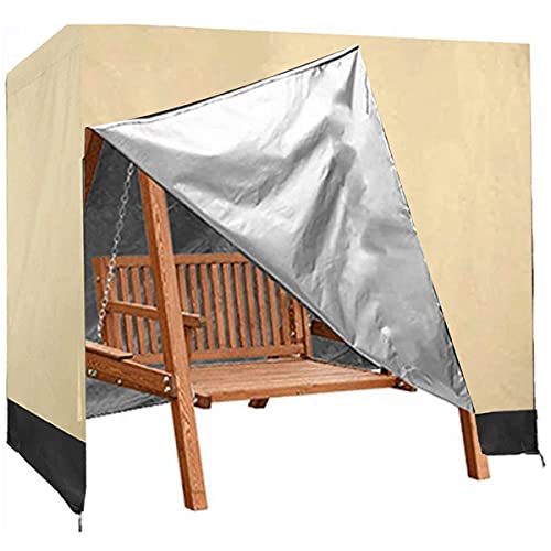 Patio Porch Swing Cover 3 Triple Seater Hammock Glider Canopy Cover 420D Waterproof Heavy Duty Durable All Weather Protective Cover for Outdoor Garden Furniture (87x60 x72Beige Black)