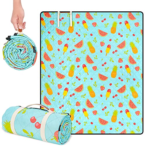 Extra Large Picnic Blanket Waterproof  Sandproof Machine Washable Beach Blanket 79X79 Outdoor Blanket for 46 Persons Portable Picnic Mat with 3 Layers for Camping Grass Park Backyard (Blue)