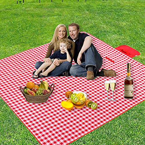 Picnic Blanket Extra Large 79 x 79 Beach Blankets Sandproof Waterproof Picnic Mat Foldable for Camping Outdoor Red Check