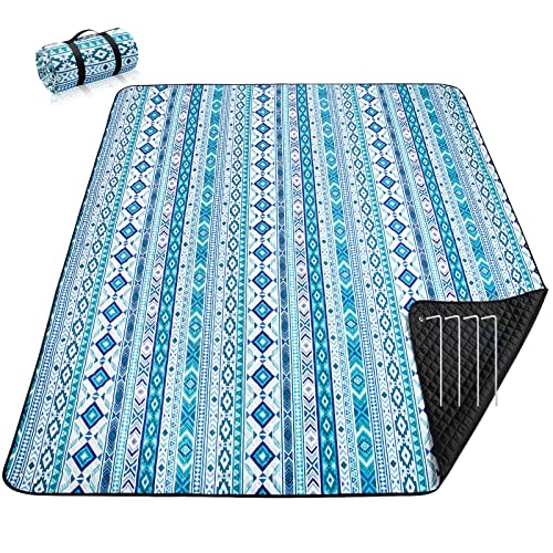 Picnic Blankets Extra Large Waterproof Foldable Outdoor Beach Blanket Oversized 83x79 Sandproof 3Layer Picnic Mat for Camping Hiking Travel Park Concerts (Teal Boho)