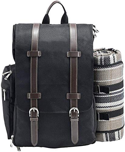 Picnic Backpack for 4  Picnic Basket  Stylish AllinOne Portable Picnic Bag with Complete Cutlery Set Stainless Steel SP Shakers  Picnic Blanket Waterproof Extra Large Cooler Bag for Camping