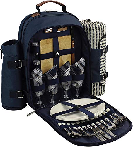 Picnic Backpack for 4  Picnic Basket  Stylish AllinOne Portable Picnic Bag with Complete Cutlery Set Stainless Steel SP Shakers  Picnic Blanket Waterproof Extra Large Cooler Bag for Camping