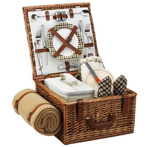 Picnic at Ascot Original Cheshire EnglishStyle Willow Picnic Basket with Service for 2 and Blanket Designed Assembled  Quality Approved in the USA