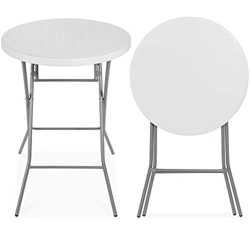 Best Choice Products 32in Bar Height Folding Table Round Indoor Outdoor Accessory for Patio Backyard Dining Room Events wThick Table Top Metal Frame Locking Legs 330lb Weight Capacity  White