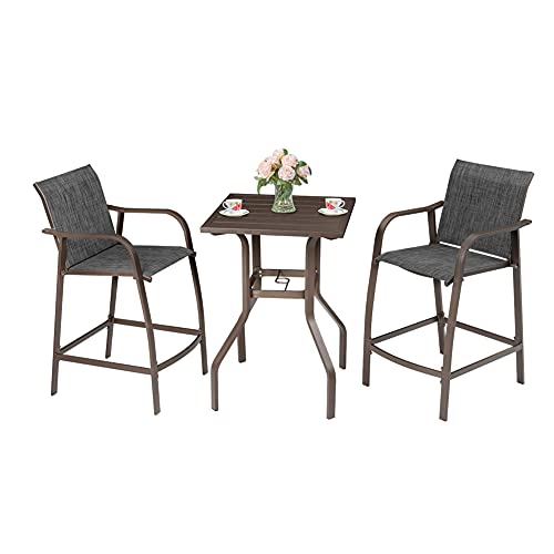 Crestlive Products Patio Bar Set Aluminum Counter Height Bar Stools and Table Set All Weather Furniture in Antique Brown Finish for Outdoor Indoor 2 PCS Bar Chairs with Table (Dark Gray)