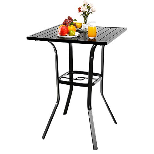 Emerit Outdoor Patio Bar Height Table Square Metal Bistro Table with Umbrella Hole (Metal)