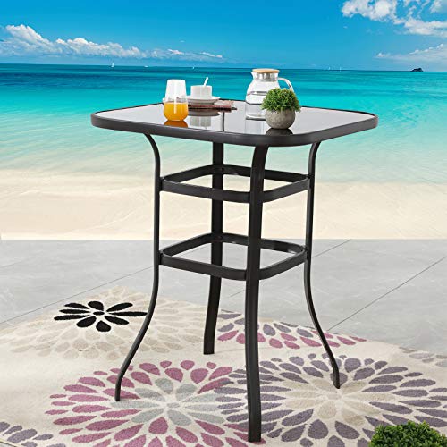 Festival Depot 40 Bar Height Outdoor Patio Bistro Table Metal Square Side Table Tempered Glass Top All Weather (315x 315x 412H)