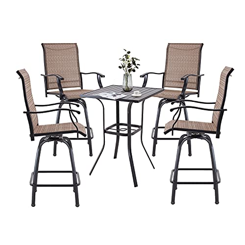 VICLLAX Outdoor Bar Stools Set 5 Piece Patio Bar Height Table and Swivel Bar Chairs Set