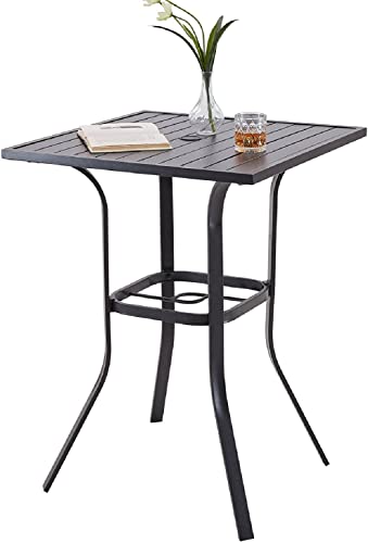 VICLLAX Outdoor Patio Bar Height Table Metal Frame Bistro Table with Umbrella Hole
