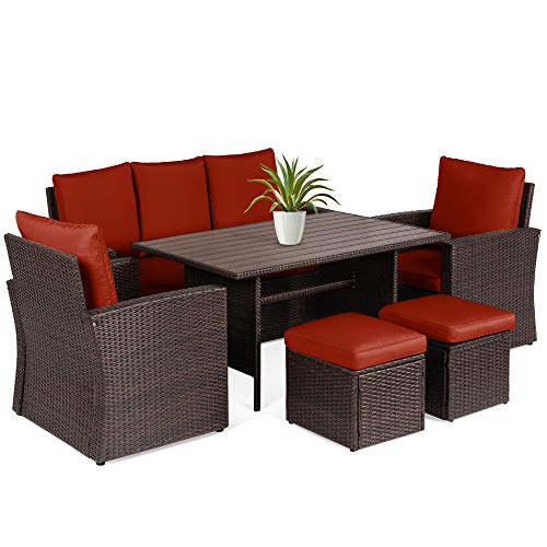 Best Choice Products 7Seater Conversation Wicker Sofa Dining Table Outdoor Patio Furniture Set wModular 6 Pieces Cushions Protective Cover Included  BrownRed