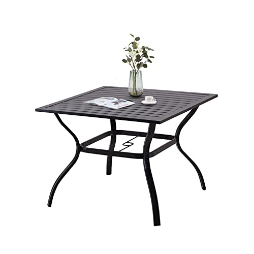 Outdoor Metal Dining Table with Umbrella Hole 4 Person Black Square Patio Backyard Furniture Table for 4