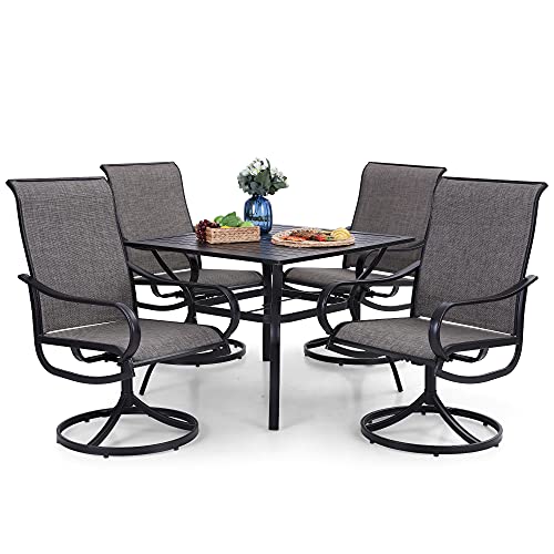 PHI VILLA 5 Piece Patio Dining Set with 4 Swivel Dining Chairs  1 Square Metal Dining Table with 157 Hole All Weather Patio Dining Furniture for Outdoor Kitchen Lawn  Garden