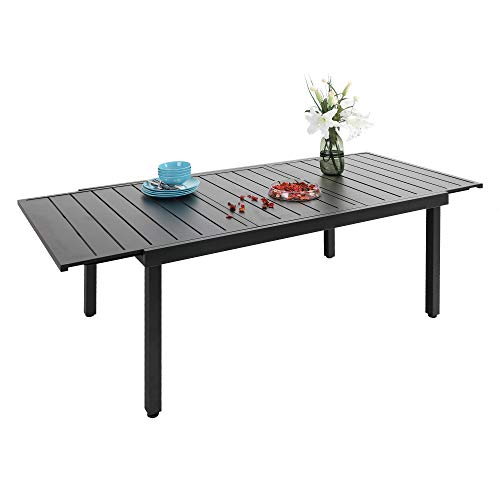 PHI VILLA 79 Person Outdoor Expandable Rectangle Outdoor Dining Table Adjustable Metal Patio Garden Table for Home Kitchen Dining Party Use Black Metal Frame