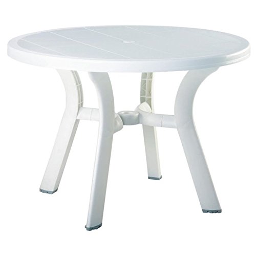 Pemberly Row 42 Round Resin Patio Outdoor Dining Table in White Commercial Grade