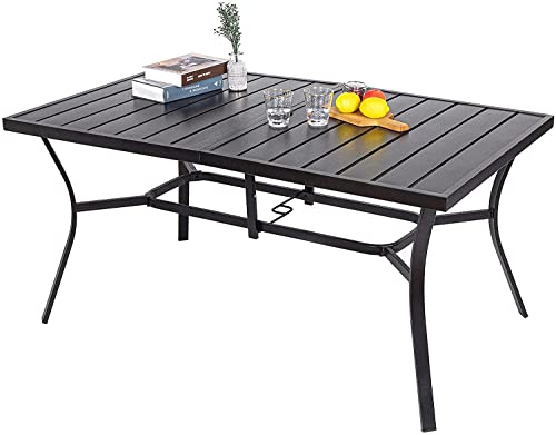 VOYSIGN Outdoor Steel Dining Table Rectangle 59 X 38 Patio Table with Dia 157 Umbrella Hole (59 X 38 Charcoal Black)
