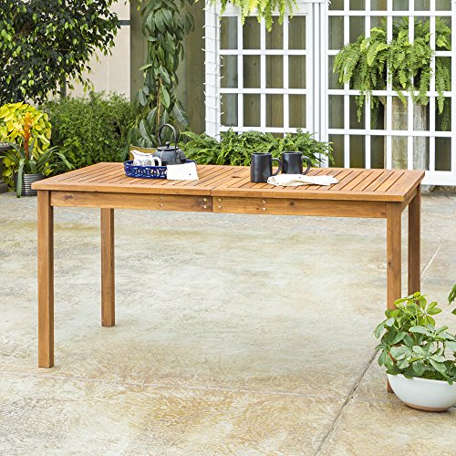 Walker Edison Dominica Contemporary Slatted Outdoor Dining Table 34 Inch Brown