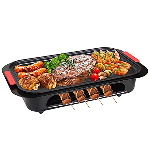 ZUKIBO IndoorOutdoor Black Rectangular Electric Grill and Charbroil Grill Double Layer Design Smokeless NonStick Barbecue 1800W