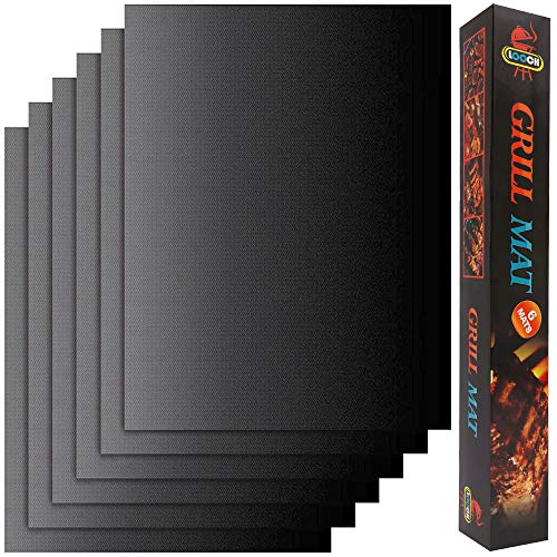 LOOCH Grill Mat Set of 6100 NonStick BBQ Grill  Baking Mats  PFOA Free Reusable and Easy to Clean  Works on Gas Charcoal Electric Grill and More  1575 x 13 Inch