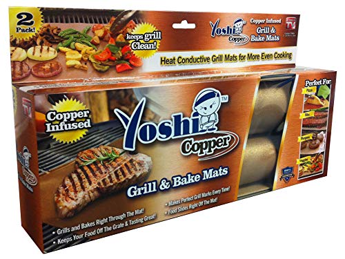 Yoshi Copper Grill Mats Heavy Duty Up to 500 Degree (2 grill Mats) Reusable