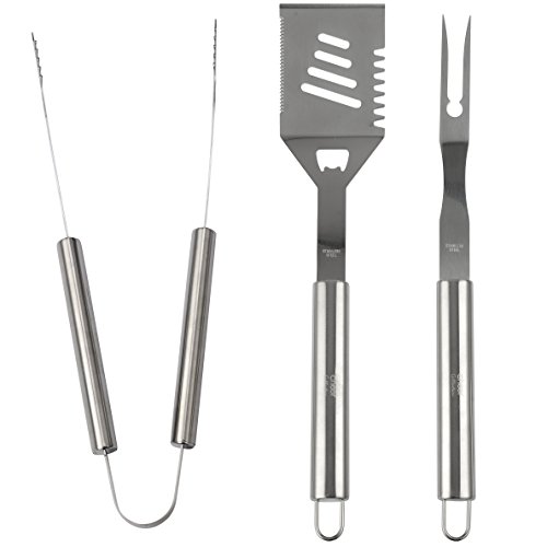 Cheer Collection BBQ Utensil Set for Grilling  Professional Grade Stainless Steel 3 Piece Barbecue Grill Tools Set  Includes Essential BBQ Accessories 4in1 Spatula Turner Tongs and Fork