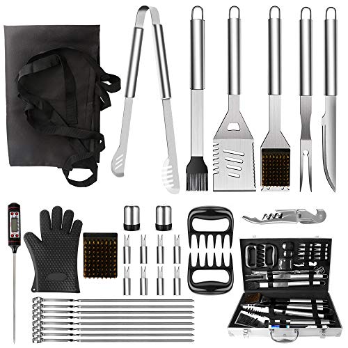 NEXGADGET BBQ Grill Tools Set 32PCS Extra Thick Stainless Steel Grill Accessories with Long Handles Carry Case Grill Utensils Gift for Men Women Camping Backyard Barbecue