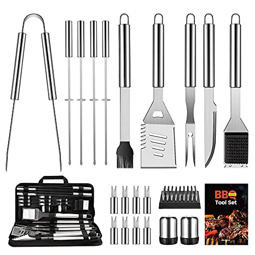 OlarHike BBQ Grill Accessories Set for Men Women 22PCS Grilling Utensils Tools Set Stainless Steel BBQ Tools Gift with Spatula Tongs Skewers for Barbecue Camping Kitchen