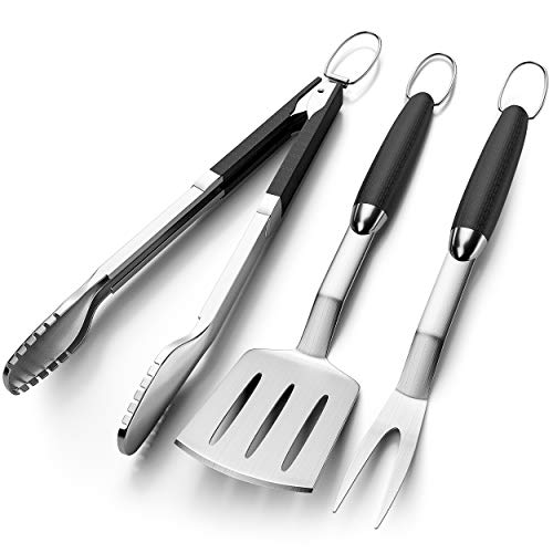 SHINESTAR Grill Accessories Kit for Weber Blackstone and Camp Chef 18 Inch Extra Thick Stainless Steel Grill Utensils Set 3 Pieces BBQ Tools Spatula Fork Tong  Gift for Men Women