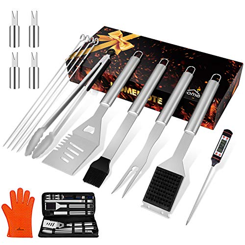 homenote Grilling Accessories 17PCS Grill Tools Set BBQ Tool Kit Stainless Steel Grill Sets 16 Spatula Tongs Thermometer for Barbecue Camping Perfect Grill Gift