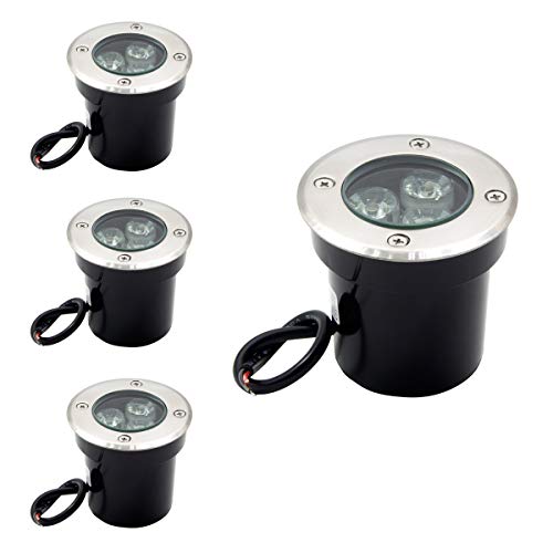 ALEDECO 4 Pack 3w 12v Low Voltage Inground Lights LED Landscape Light Waterproof IP67 Pathway Lights Outdoor spotlights Trees Flags for GardenYardTree (Warm White)