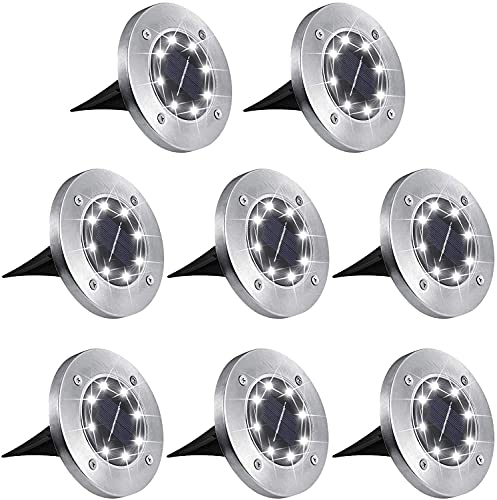 Aogist Solar Ground Lights8 LED Garden Lights Patio Disk Lights InGround Outdoor Landscape Lighting for Lawn Patio Pathway Yard Deck Walkway