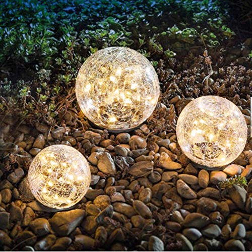 Bannad Garden Solar Lights Cracked Glass Ball Waterproof Warm White LED for Outdoor Decor Decorations Pathway Patio Yard Lawn 1 Globe (47Inch)
