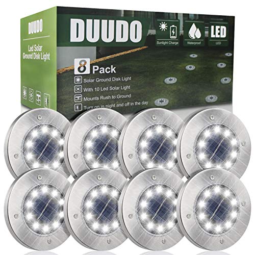 DUUDO Solar Ground Lights Upgraded 10 LED Solar Garden Lights Outdoor Pathway Yard Waterproof inGround Lights Outdoor Solar Lights (Cold White 8 Packs)