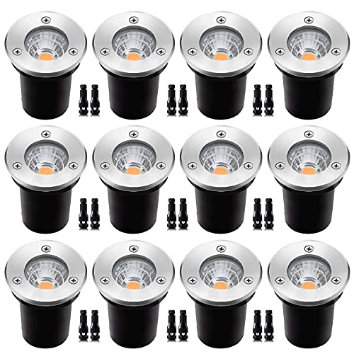 ELEGLO 12 Pack 3W Low Voltage Led Landscape Lights 12V24V Well LightsIP67 Waterproof In Ground Lights and Landscape Lightingfor GardenYard Driveway Deck Step Up Lights( Warm White 12 Pack)